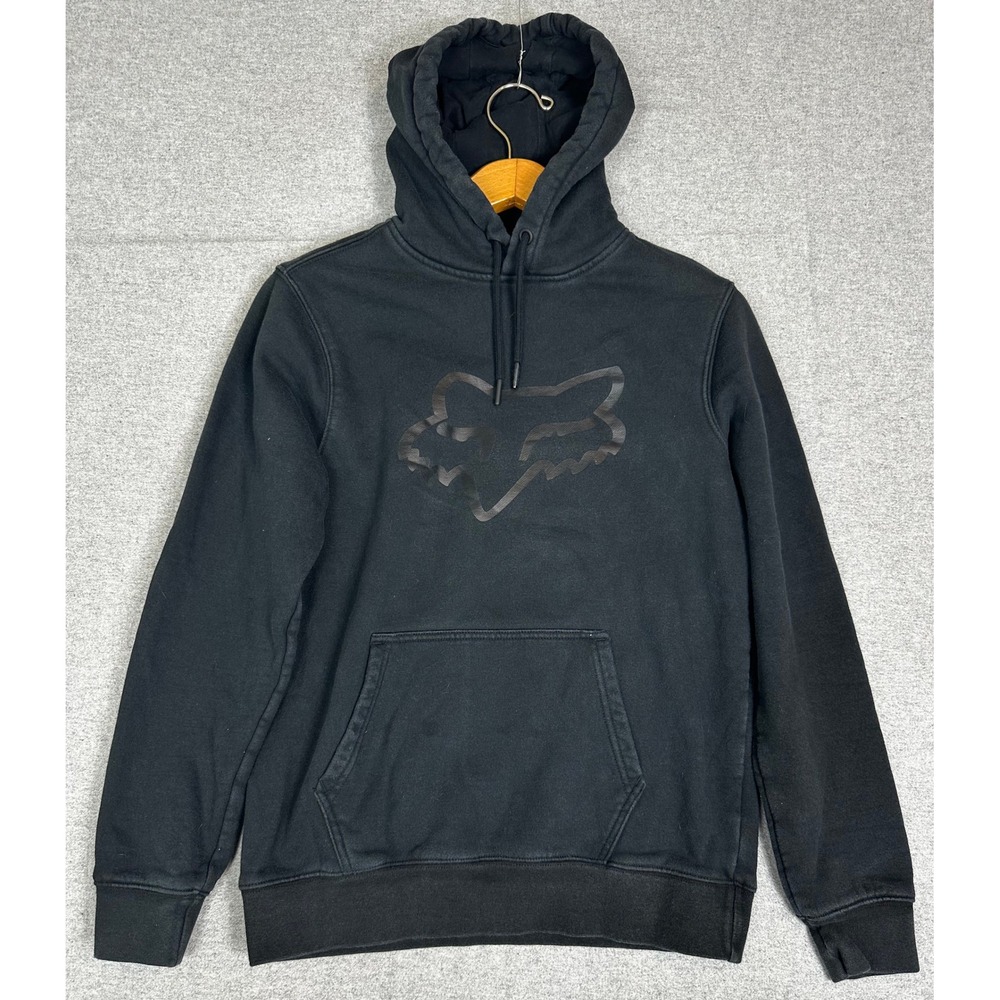 Vintage Fox Racing Graphic Hoodie Small Black Faded Pullover Logo Fleece